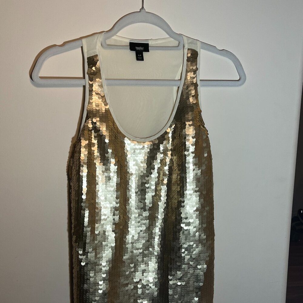 Gold Sequin Full Front Tank with an Off White Back Size Small